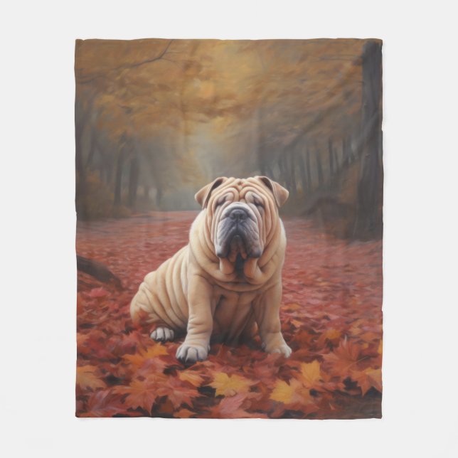 Couverture Polaire Shar Pei dans l'automne Feuilles automne Inspire (Devant)