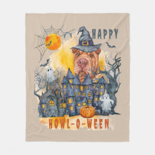 Couverture Polaire Shar pei Happy Howl-o-ween Ghost Maisons Drôle