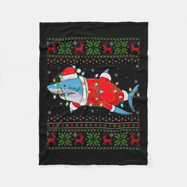 Couverture Polaire Shark Christmas Lights Santa Costume Ugly Xmas Swe (Devant)