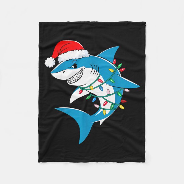 Couverture Polaire Shark Christmas Lights Santa Hat Xmas Pajama Boys  (Devant)