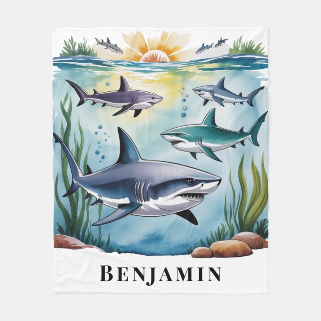 Couverture Polaire Shark Under the Sea Boy Cadeau d'anniversaire (Devant)