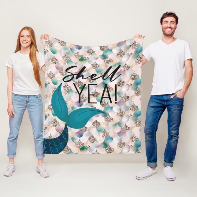 Couverture Polaire Shell Yea Turquoise & Gold Glam Mermaid Queue & Sc (En situation)