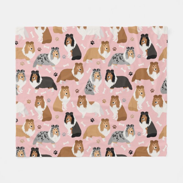 Couverture Polaire Sheltie Dog Bones and Paws Fleece Blanket (Devant (Horizontal))