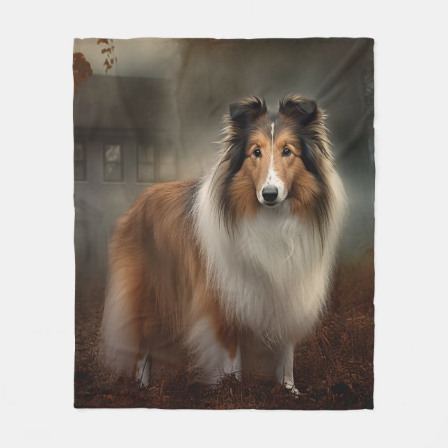 Couverture Polaire Shetland Sheepdog Halloween effrayant (Devant)