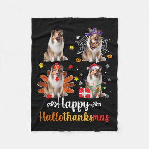 Couverture Polaire Shetland Sheepdog Halloween Noël Happy Hallot