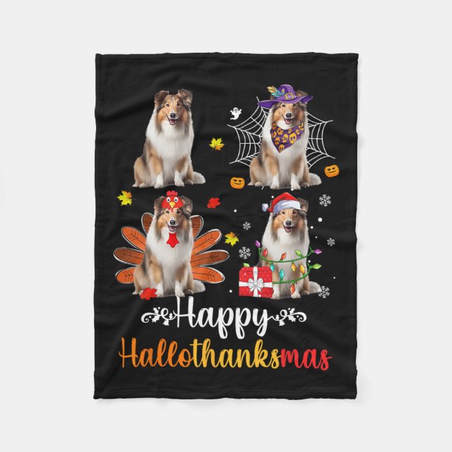 Couverture Polaire Shetland Sheepdog Halloween Noël Happy Hallot (Devant)