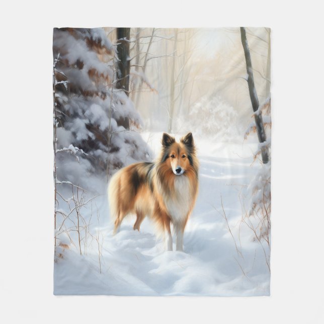 Couverture Polaire Shetland Sheepdog Laisser neiger Noël (Devant)