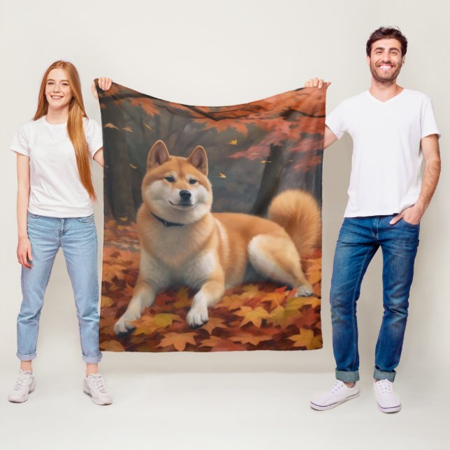 Couverture Polaire Shib Inu en automne Leaves automne Inspire (En situation)