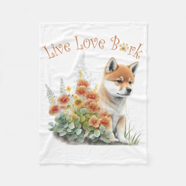 Couverture Polaire Shiba Inu Chien Maman Florale (Devant)