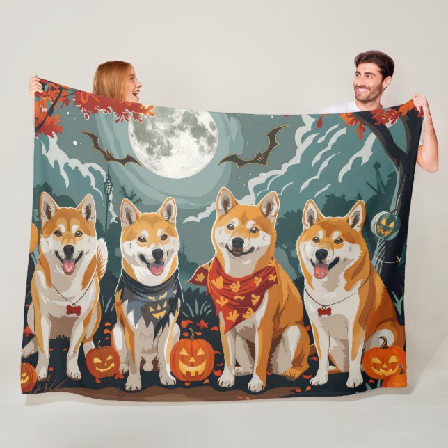 Couverture Polaire Shiba Inu Halloween Épouvantable (En situation)