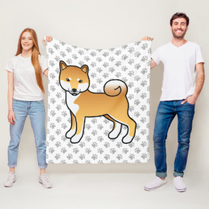 Couverture Polaire Shiba Inu rouge mignon chien de dessin animé et pa