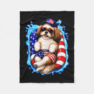 Couverture Polaire Shih tzu avec lunettes de soleil chien patriotique