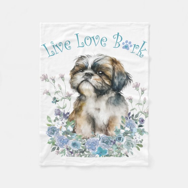 Couverture Polaire Shih Tzu Chien Maman Florale (Devant)
