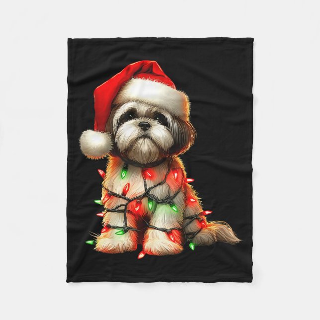 Couverture Polaire Shih Tzu Dog Christmas Lights Santa Hat Dog Lover  (Devant)