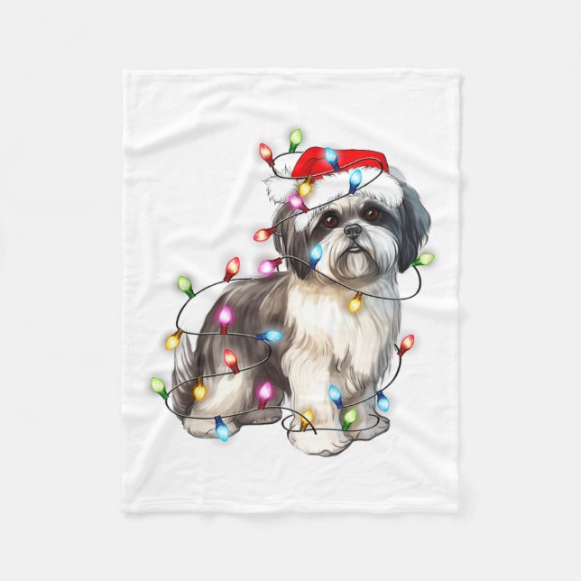Couverture Polaire Shih Tzu Dog Christmas Lights Xmas Cute  (Devant)