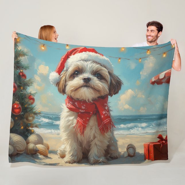 Couverture Polaire Shih Tzu Dog Christmas Vintage Beach (En situation)