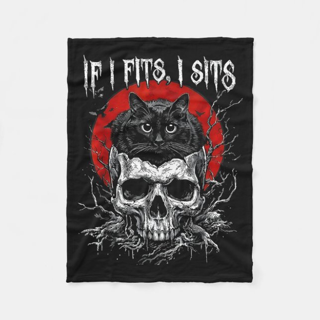 Couverture Polaire Si ça va assis crâne de chat noir humour noir goth (Devant)