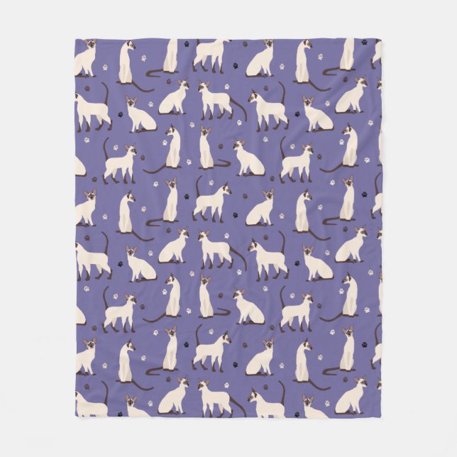 Couverture Polaire Siamese Cat and Paws Purple Fleece Blanket (Devant)