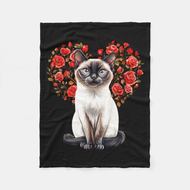 Couverture Polaire Siamese Cat Lover Floral Heart Valentines Day  (Devant)