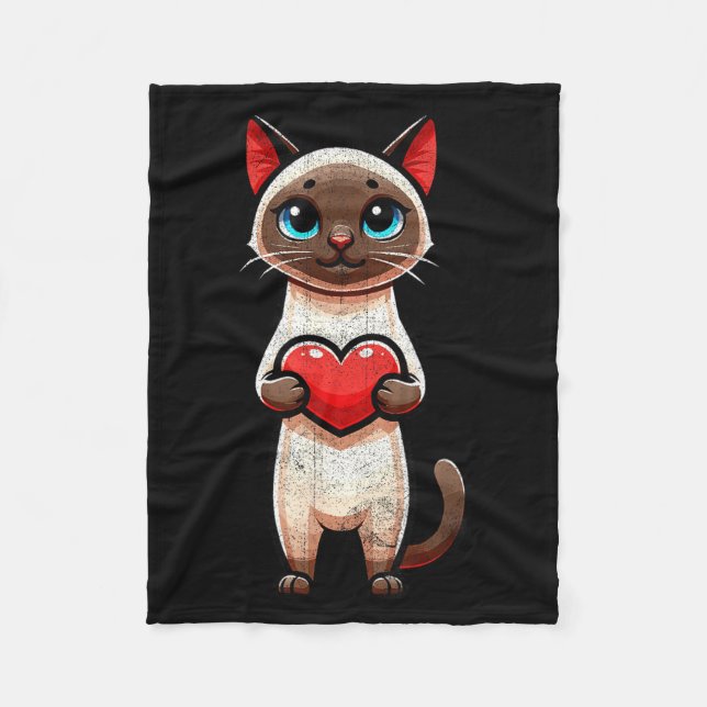 Couverture Polaire Siamese Cat Valentines Heart Lover Funny Boys Girl (Devant)