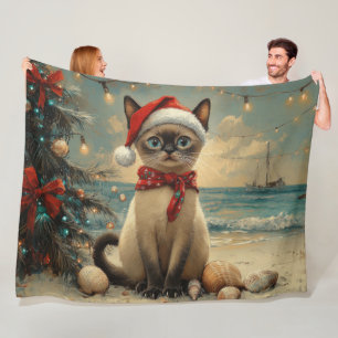 Couverture Polaire Siamese Chat Christmas Plage Vintage