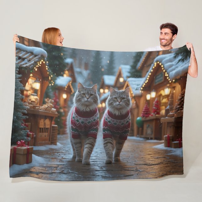 Couverture Polaire Siberian Cats Christmas Snow Holiday  (En situation)