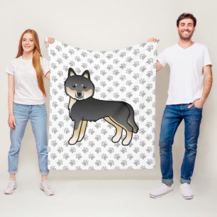 Couverture Polaire Siberian Husky noir et feu, chien de dessin animé