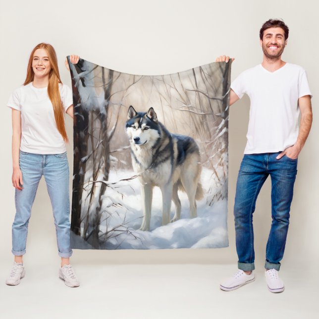 Couverture Polaire Sibérien Husky Laisser Neige Noël (En situation)