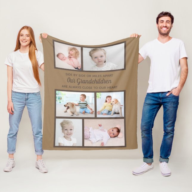 Couverture Polaire Side by Side Brown 6 Photo Grandchildren Collage (En situation)