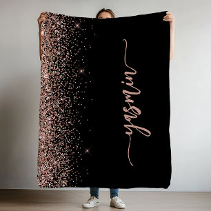 Couverture Polaire Signature personnalisée rose gold pailletée noire