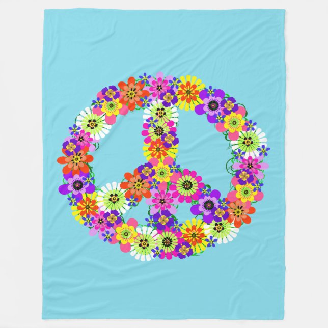 Couverture Polaire Signe de paix floral bleu clair (Devant)