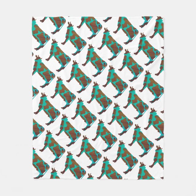 Couverture Polaire Silhouette Brown et turquoise de vache (Devant)