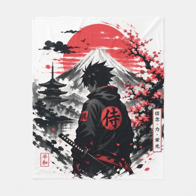 Couverture Polaire Silhouette d'anime Soleil cramoisi (Devant)
