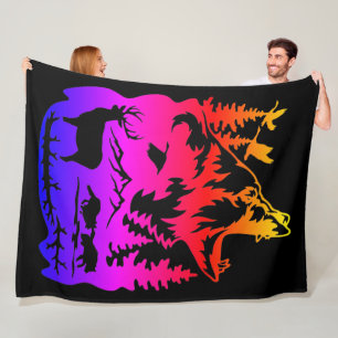 Couverture Polaire Silhouette de la faune avec dégradé vif