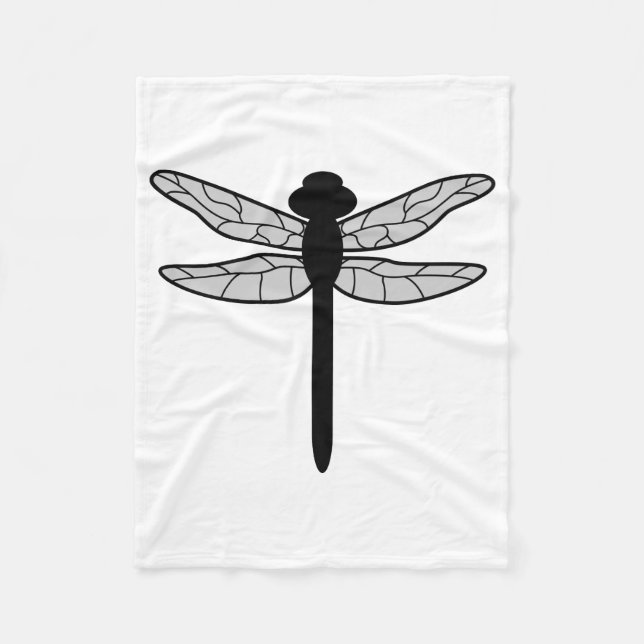 Couverture Polaire Silhouette de libellule noire sur fond blanc (Devant)