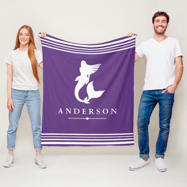 Couverture Polaire Silhouette de sirène tendance et rayures blanches (En situation)