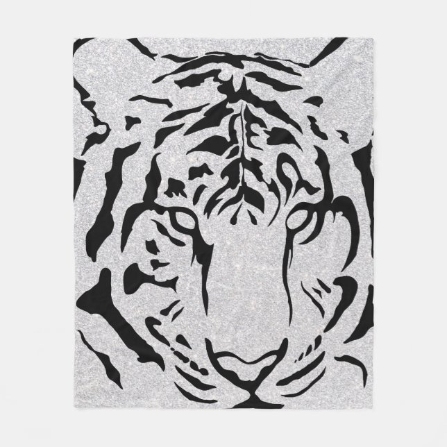 Couverture Polaire Silhouette de tigre noir et blanc (Devant)