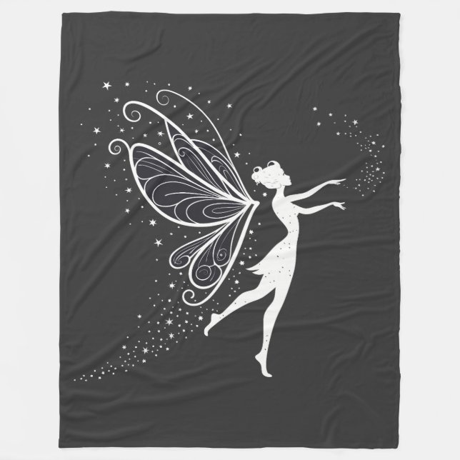 Couverture Polaire Silhouette fée magique avec ailes et étoiles (Devant)