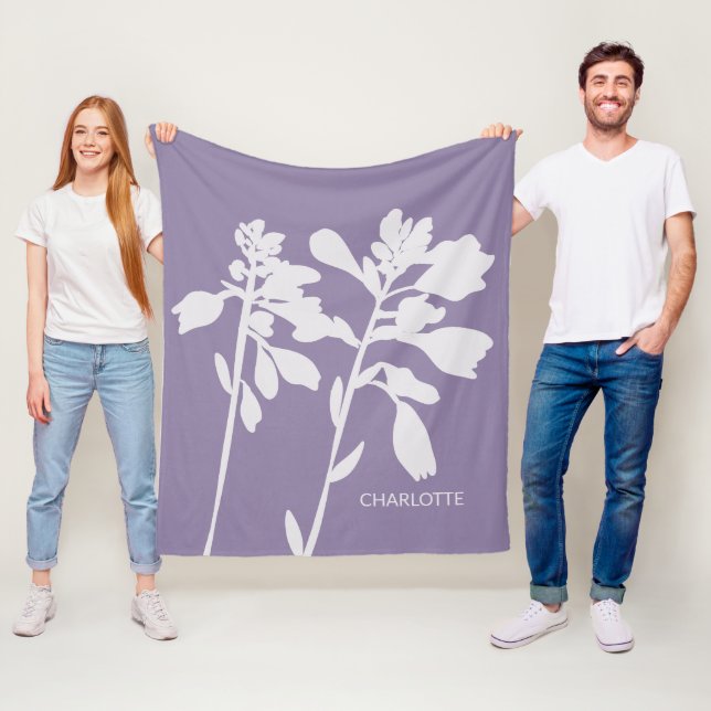 Couverture Polaire Silhouette Florale Moderne Nom Personnalisé  (En situation)