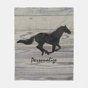 Couverture Polaire Silhouette galopante en bois rustique d'aquarelle