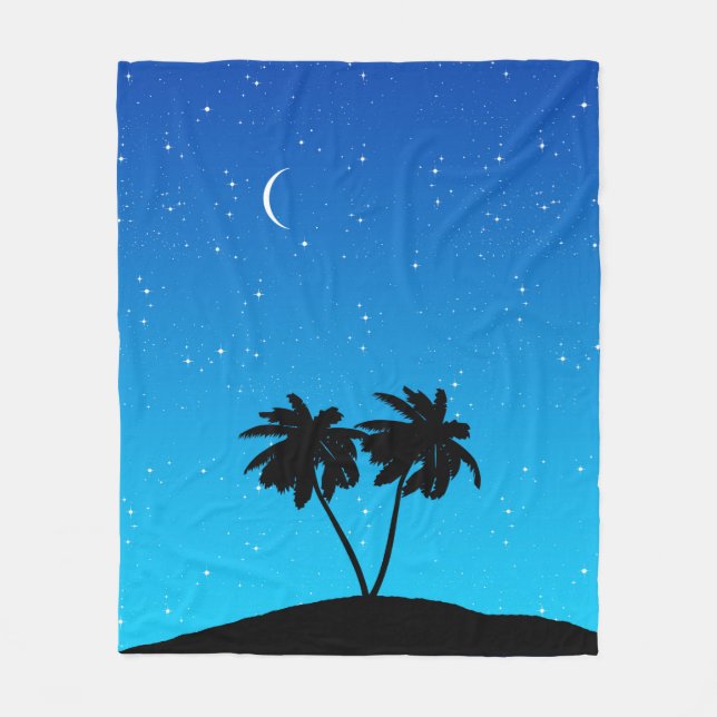 Couverture Polaire Silhouette Palmier Contre Bleu Du Soir (Devant)