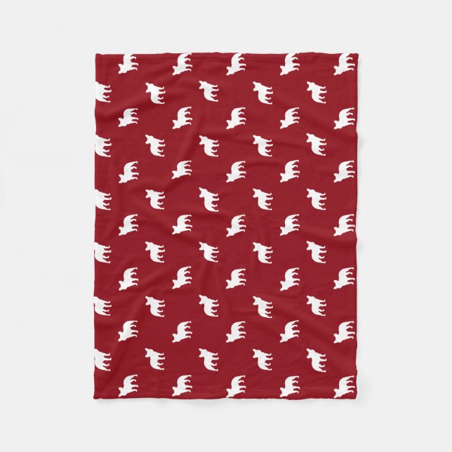 Couverture Polaire Silhouettes de Bouledogue Français Rouge et Blanc (Devant)