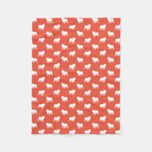 Couverture Polaire Silhouettes de Bulldog Anglais Motif Orange Rouge