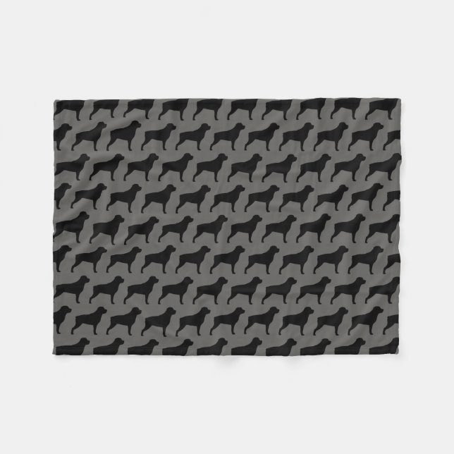 Couverture Polaire Silhouettes de chien Rottweiler Motif gris et noir (Devant (Horizontal))
