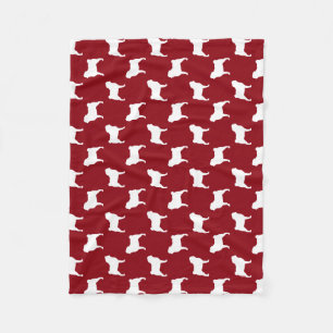 Couverture Polaire Silhouettes de race de chien Pug motif rouge et bl