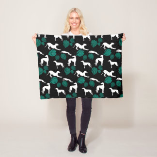 Couverture Polaire Silhouettes Greyt Greyhound avec Feuilles Monstera
