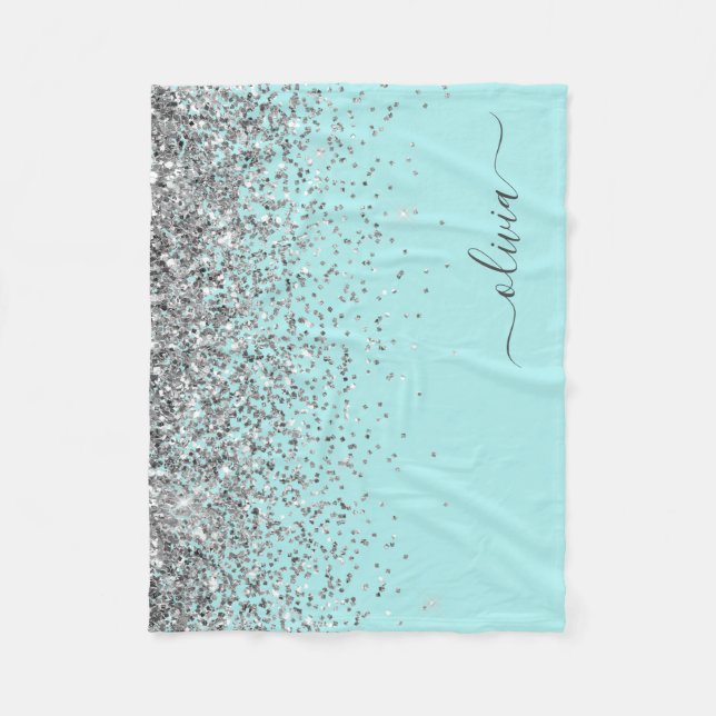 Couverture Polaire Silver Aqua Turquoise Blue Girl Parties scintillan (Devant)