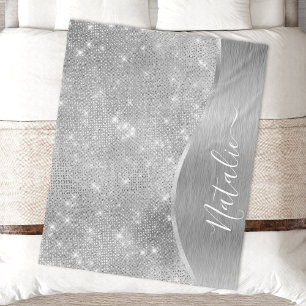 Couverture Polaire Silver Glitter Glam Bling Personalized