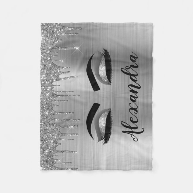 Couverture Polaire Silver Glitter Sparkle Eyelashes Monogram (Devant)