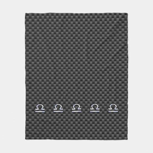 Couverture Polaire Silver Libra Zodiac Symbol on Carbon Fiber Print (Devant)